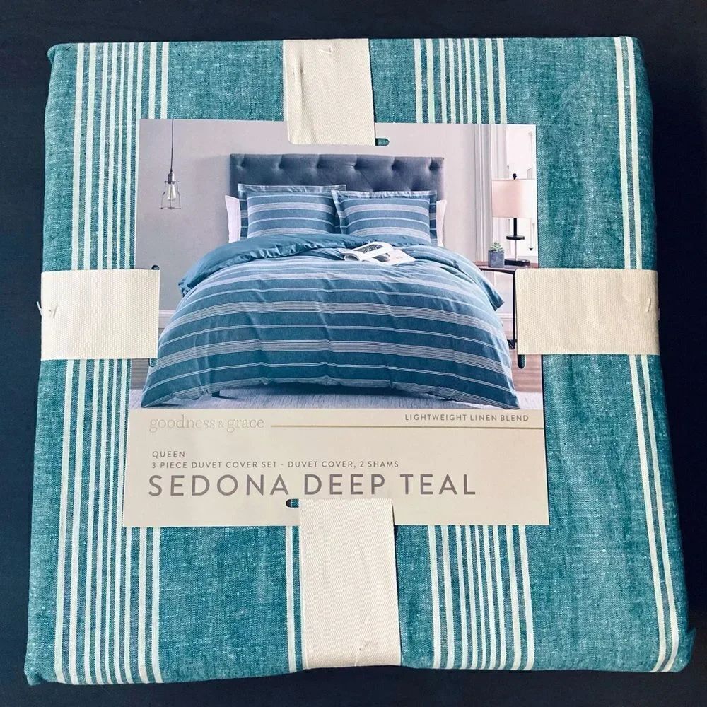 NWT Queen Sedona Teal Linen Cotton Duvet Bedding Set